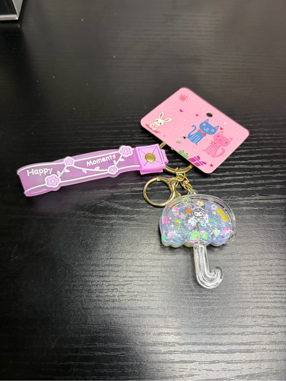 Kuromi Purple Glitter Slushy Umbrella Keychain